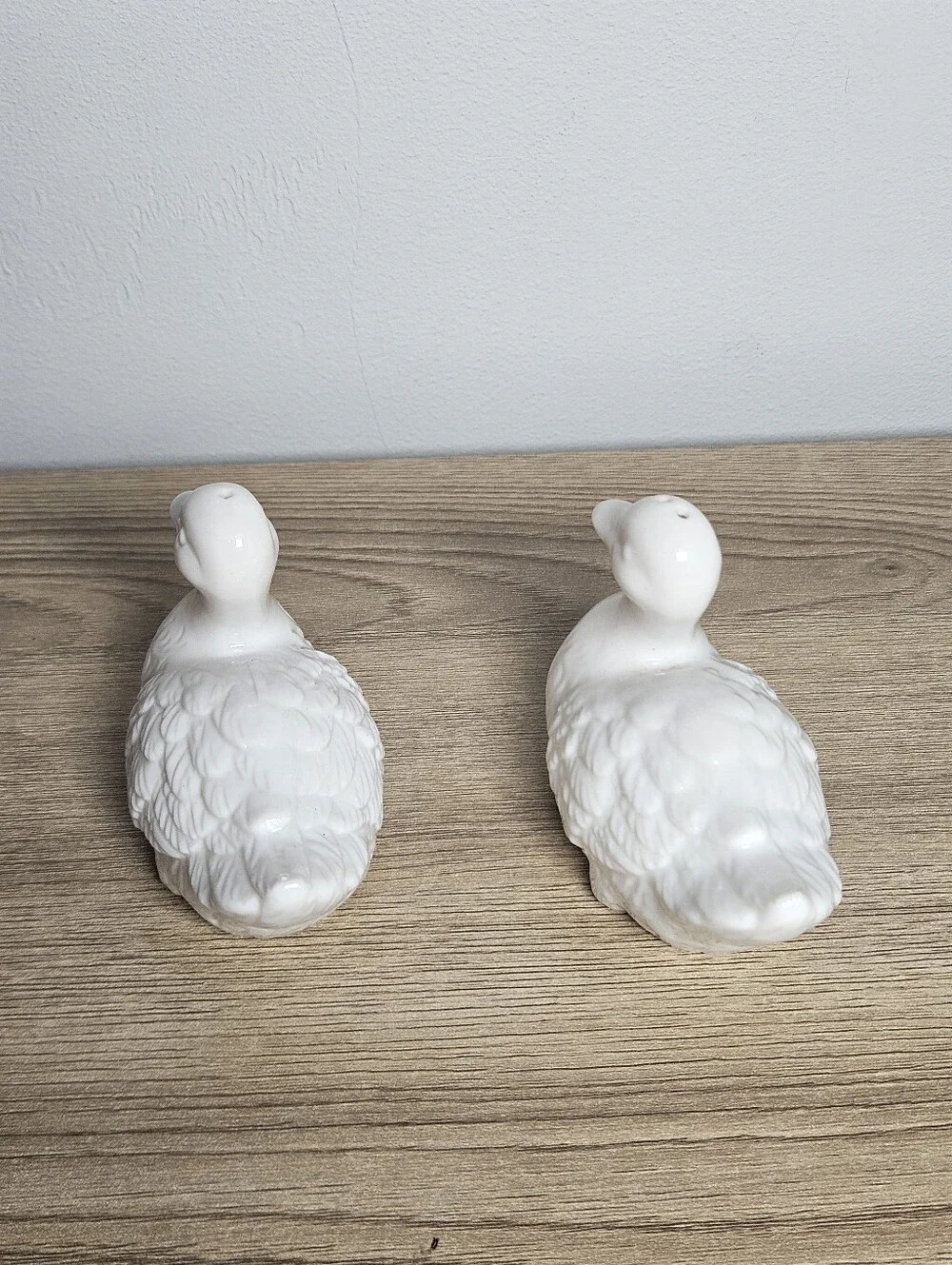 White Ceramic Duck Salt & Pepper Shakers Vintage Glossy Farmhouse Set of 2